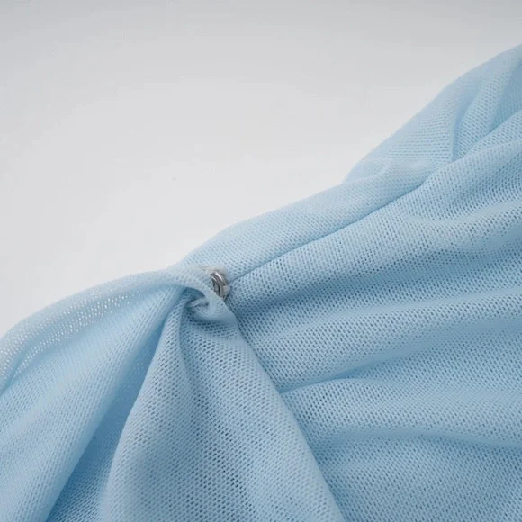 Miss Rosier Catherine Asymmetrical Pleated Maxi Dress | Baby Blue | Small - Picture 9 of 14